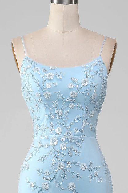 Light Blue Mermaid Prom Dress 2025 with Floral Lace & Spaghetti Straps – FD1594-prom dresses 2025 -Viniodress-Light Blue-Custom Size-