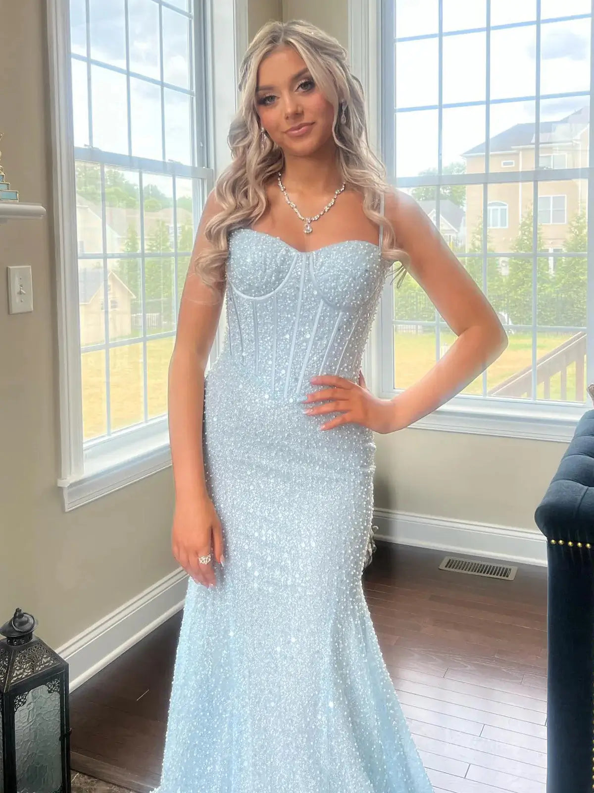 prom dresses 2025 Light Blue Mermaid Prom Dresses 2025 with Spaghetti Strap & Boned Bodice – FD5083-plus size wedding dresses Viniodress-Blue-Custom Size-