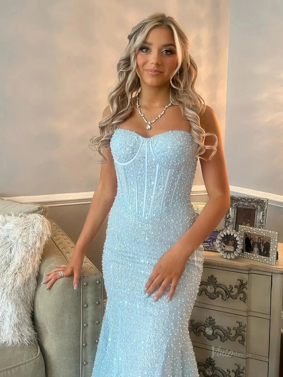 prom dresses 2025 Light Blue Mermaid Prom Dresses 2025 with Spaghetti Strap & Boned Bodice – FD5083-plus size wedding dresses Viniodress-Blue-Custom Size-