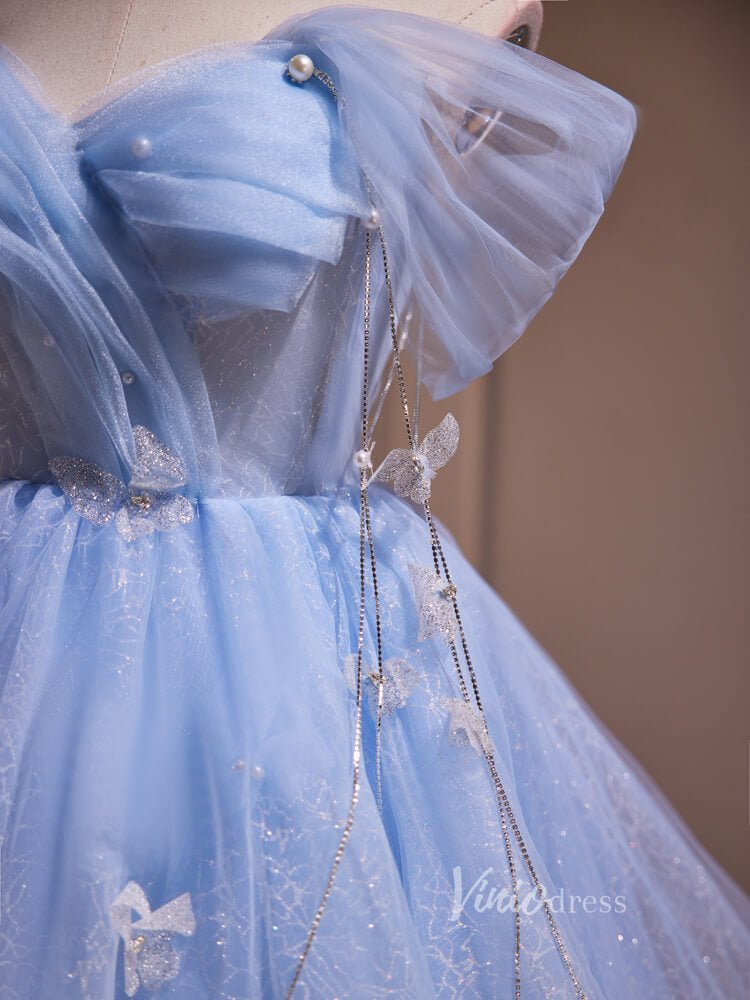 Light Blue Off the Shoulder Homecoming Dresses Beaded String Sparkly Lace BJ002-prom dresses 2025 -Viniodress-Light Blue-Custom Size-