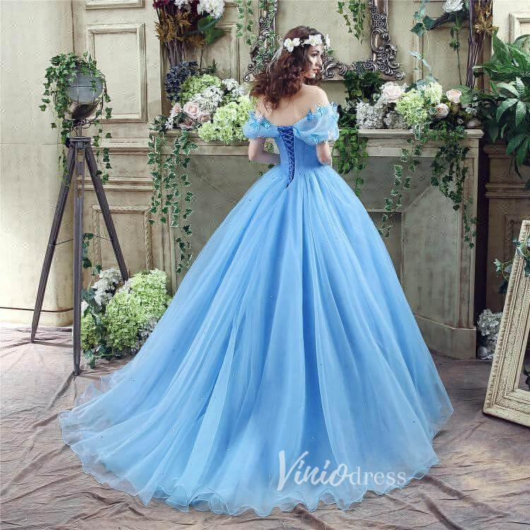 Light Blue Off the Shoulder Prom Dresses A-Line Tulle Formal Gown FD3153-prom dresses 2025 -Viniodress-Light Blue-Custom Size-
