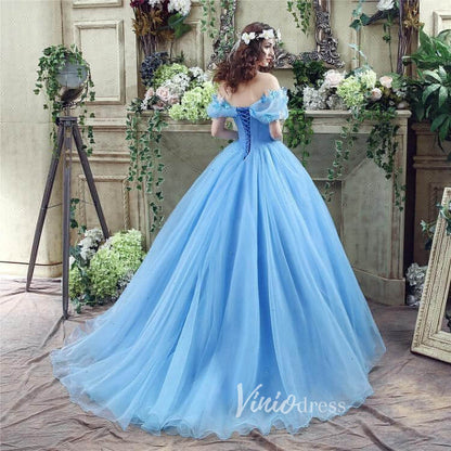 Light Blue Off the Shoulder Prom Dresses A-Line Tulle Formal Gown FD3153-prom dresses 2025 -Viniodress-Light Blue-Custom Size-