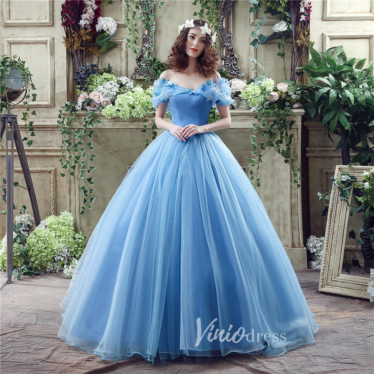 Light Blue Off the Shoulder Prom Dresses A-Line Tulle Formal Gown FD3153-prom dresses 2025 -Viniodress-Light Blue-Custom Size-