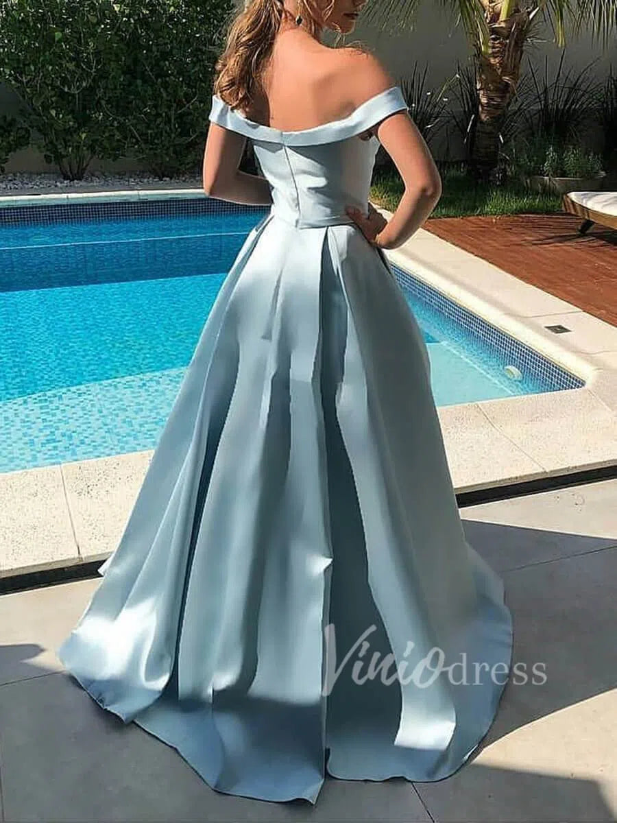 Light Blue Off the Shoulder Prom Dresses with Pockets FD1573-prom dresses 2025 -Viniodress-Light Blue-Custom Size-