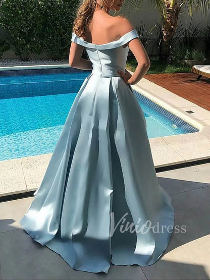 Light Blue Off the Shoulder Prom Dresses with Pockets FD1573-prom dresses 2025 -Viniodress-Light Blue-Custom Size-