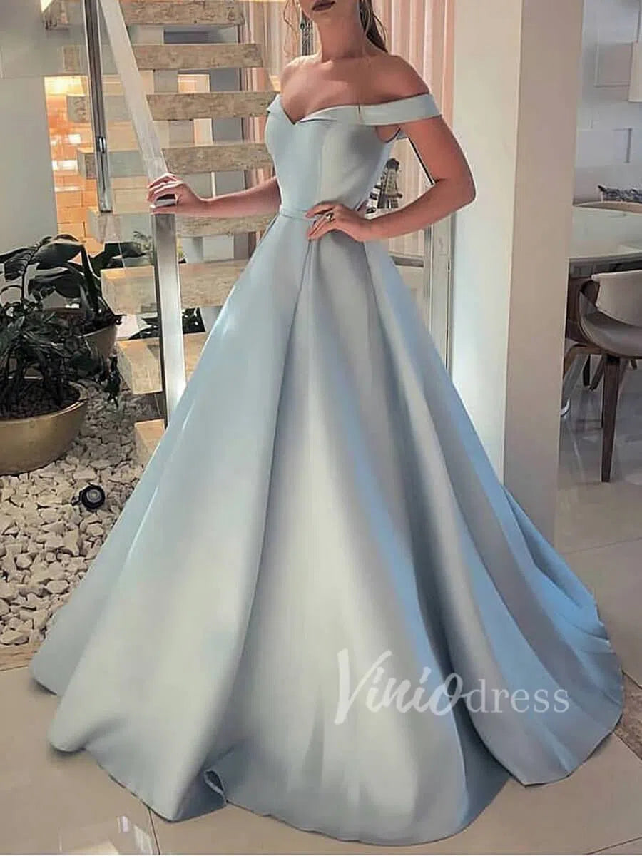 Light Blue Off the Shoulder Prom Dresses with Pockets FD1573-prom dresses 2025 -Viniodress-Light Blue-Custom Size-