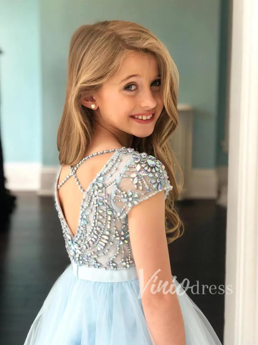 Light Blue Rhinestone Beaded Flower Girl Dresses GL1028-flower girl dresses 2025 -Viniodress-Light Blue-Custom Size-