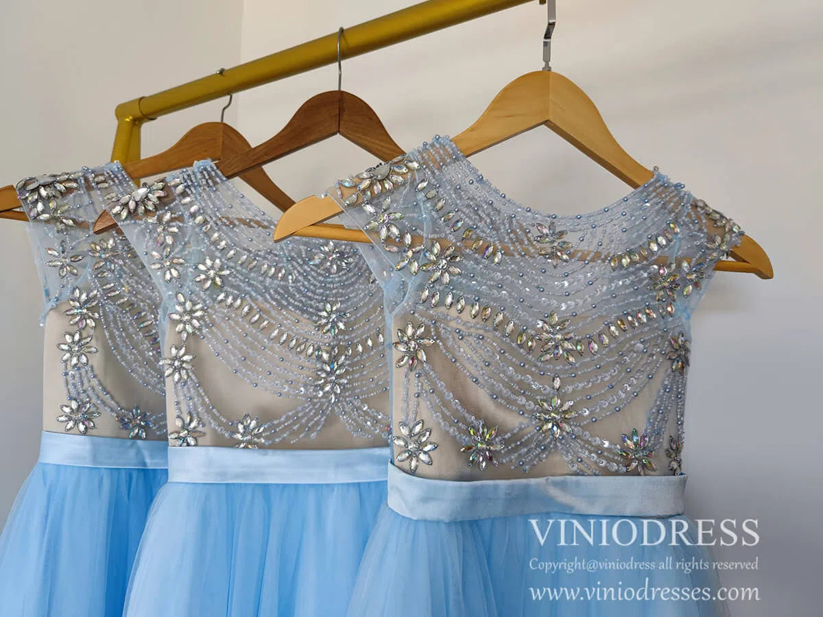 Light Blue Rhinestone Beaded Flower Girl Dresses GL1028-flower girl dresses 2025 -Viniodress-Light Blue-Custom Size-