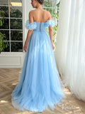 Light Blue Ruffled Prom Dresses with Slit Off the Shoulder Formal Dress TO027-prom dresses-Viniodress-Viniodress