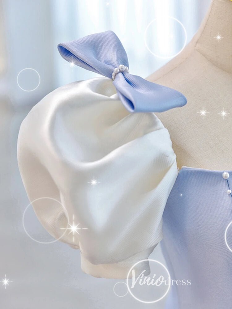 Light Blue Satin Prom Dresses Puffed Sleeve Formal Gown FD3247-prom dresses 2025 -Viniodress-Light Blue-Custom Size-