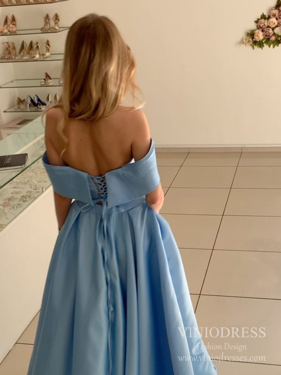 Light Blue Satin Prom Dresses with Pockets FD2541-prom dresses 2025 -Viniodress-Light Blue-Custom Size-