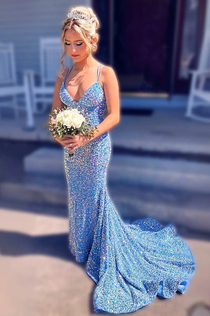 Light Blue Sequin Mermaid Prom Dress with Deep V Neck & Strappy Open Back – SQ007-prom dresses 2026-Viniodress-Light Blue-Custom Size-