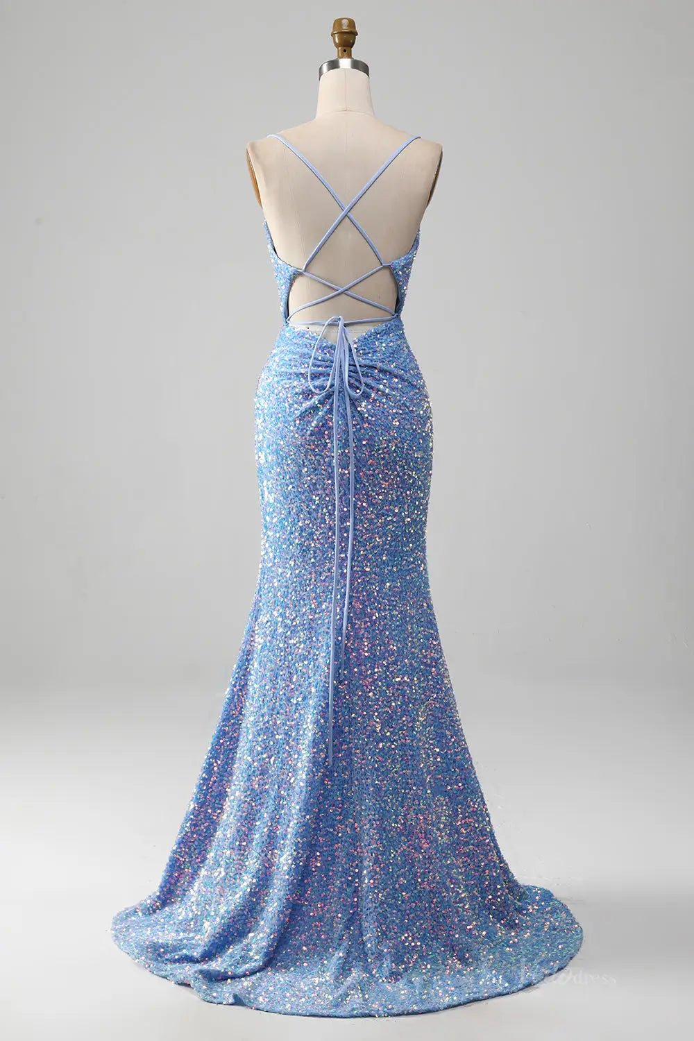 Light Blue Sequin Mermaid Prom Dresses 2025 with Slit & Spaghetti Strap – FD5062 - Viniodressprom dressesLight BlueCustom Size - Formal Dresses - Ball Gowns