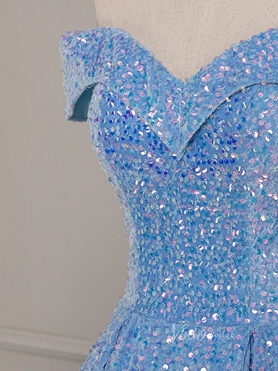 Light Blue Sequin Prom Dresses Off the Shoulder Quinceanera Dress 90051-prom dresses 2025 -Viniodress-Light Blue-Custom Size-