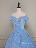 Light Blue Sequin Prom Dresses Off the Shoulder Quinceanera Dress 90051-prom dresses-Viniodress-Viniodress