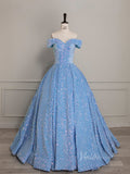 Light Blue Sequin Prom Dresses Off the Shoulder Quinceanera Dress 90051