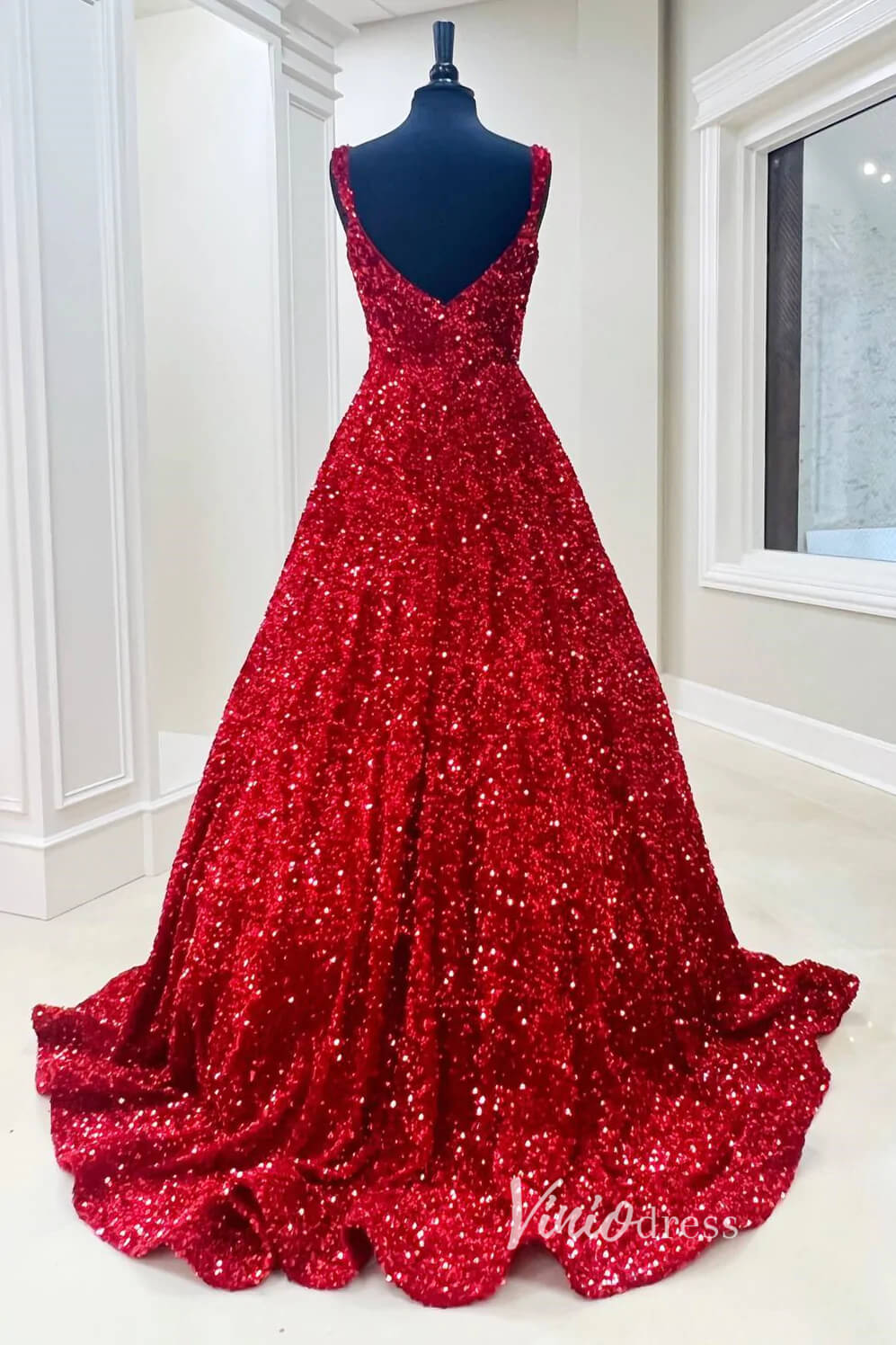 Light Blue Sequin Prom Dresses with Pockets Spaghetti Strap Formal Gown FD3270-prom dresses 2025 -Viniodress-Light Blue-Custom Size-