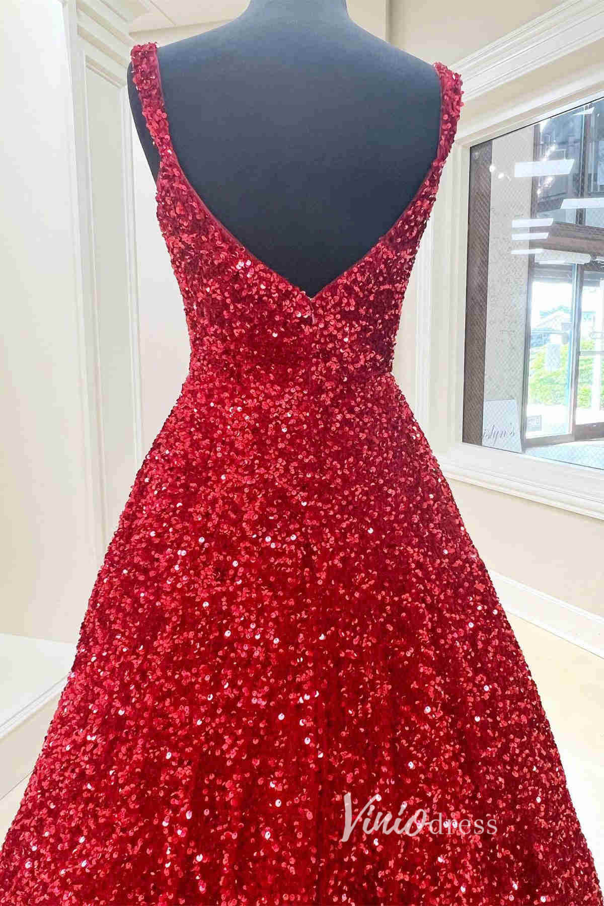 Light Blue Sequin Prom Dresses with Pockets Spaghetti Strap Formal Gown FD3270-prom dresses 2025 -Viniodress-Light Blue-Custom Size-