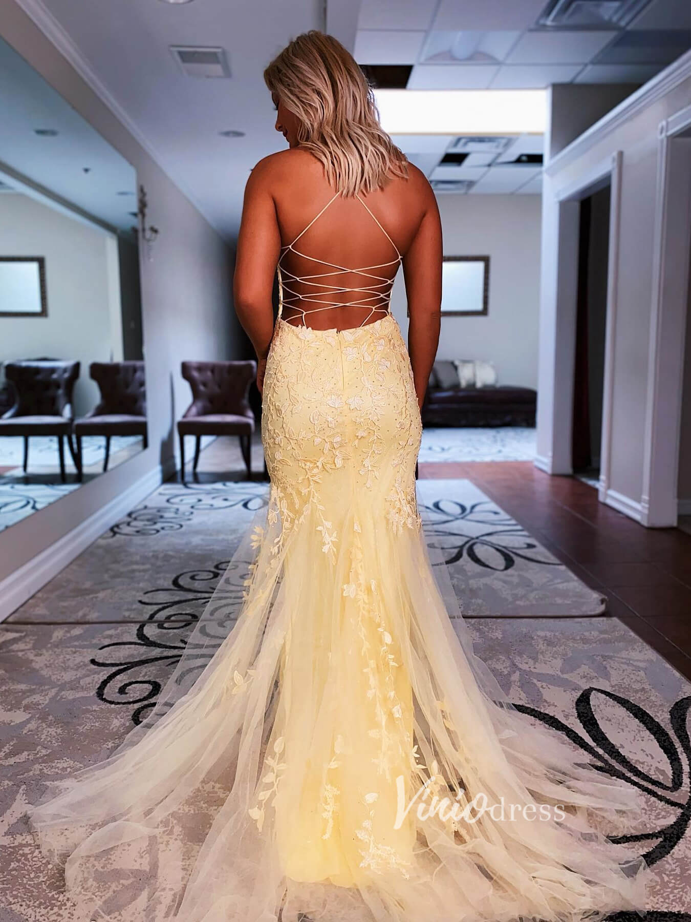 Light Blue Sheath Lace Prom Dress Spaghetti Strap FD1250E – Viniodress