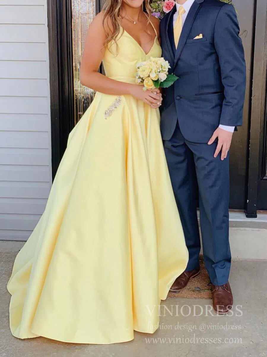 Light Blue Simple Long Prom Dresses with Pockets Cheap Formal Gown FD1256-prom dresses-Viniodress-Viniodress