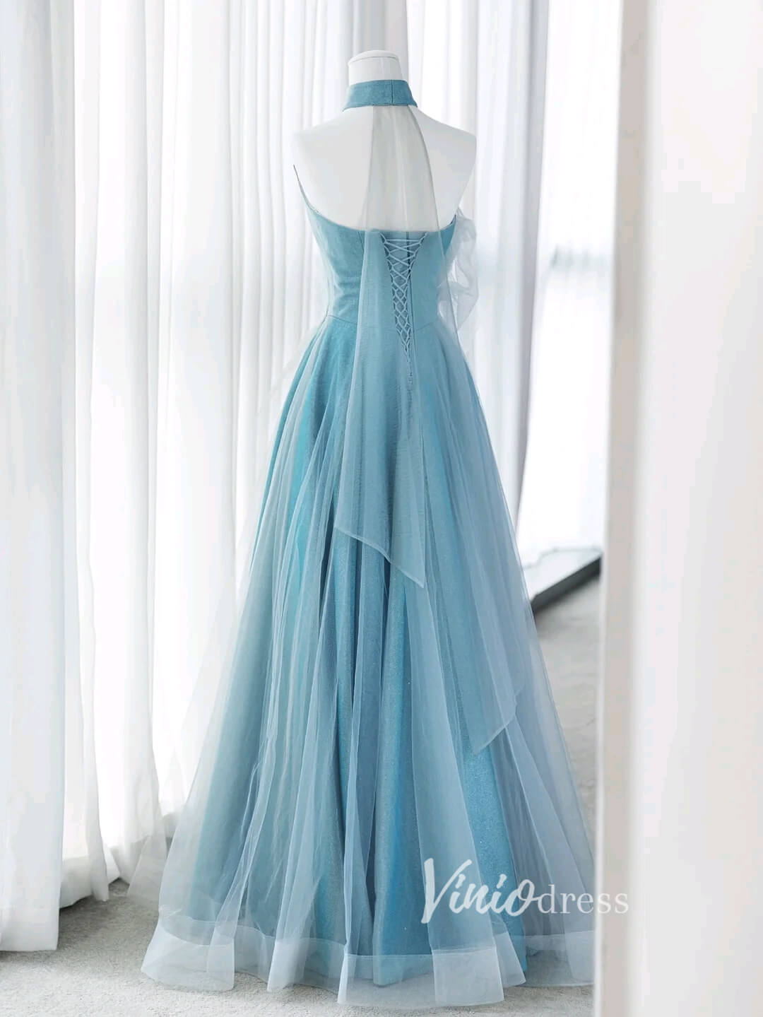 Light Blue Sparkly Prom Dresses Sweetheart Neck Evening Gown FD3417-prom dresses 2025 -Viniodress-Light Blue-Custom Size-