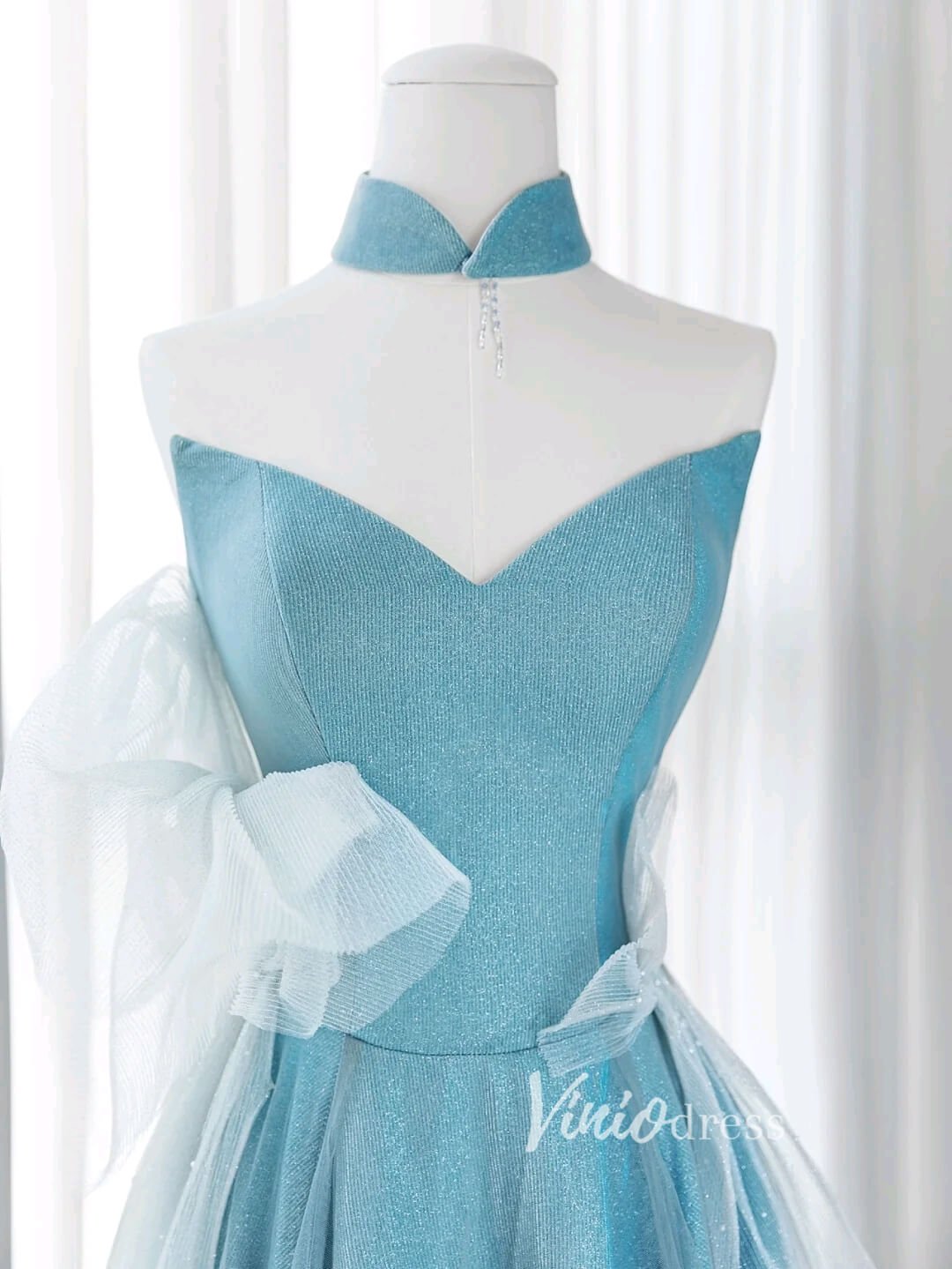 Light Blue Sparkly Prom Dresses Sweetheart Neck Evening Gown FD3417-prom dresses 2025 -Viniodress-Light Blue-Custom Size-