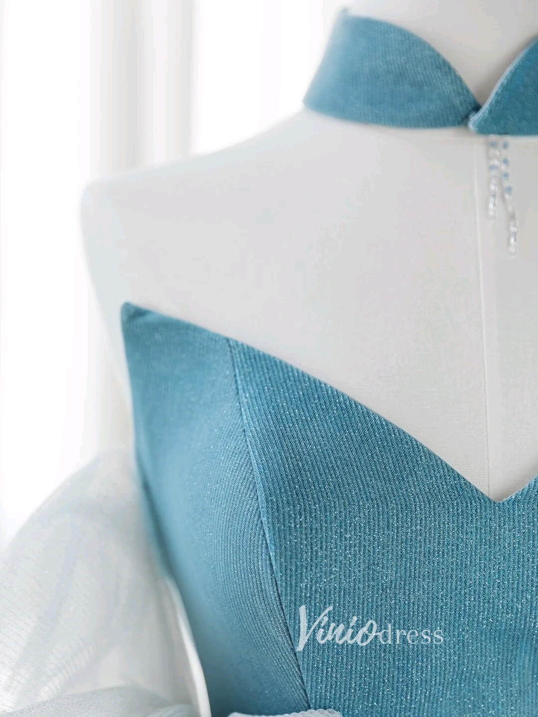 Light Blue Sparkly Prom Dresses Sweetheart Neck Evening Gown FD3417-prom dresses 2025 -Viniodress-Light Blue-Custom Size-