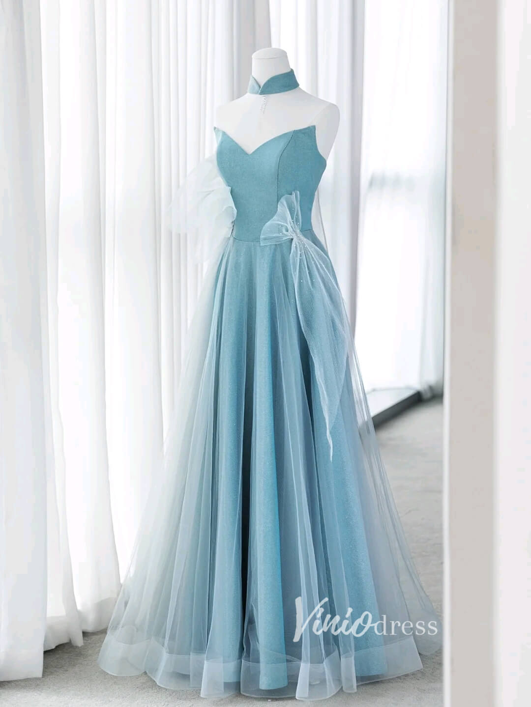 Light Blue Sparkly Prom Dresses Sweetheart Neck Evening Gown FD3417-prom dresses 2025 -Viniodress-Light Blue-Custom Size-