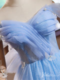 Light Blue Sparkly Tulle Butterfly Homecoming Dress Off the Shoulder Back to School Dress 8012-prom dresses-Viniodress-Viniodress