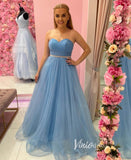 Prom Dress 2025 Light Blue Sparkly Tulle Prom Dresses Strapless Evening Dress FD3356-unique prom dresses-Light Blue-Custom Size-Viniodress