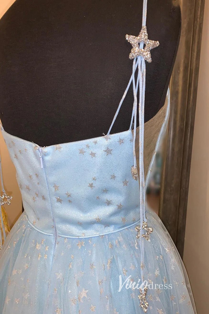 Light Blue Starry Tulle Prom Dresses Spaghetti Strap Evening Dress FD3366-prom dresses 2025 -Viniodress-Light Blue-Custom Size-