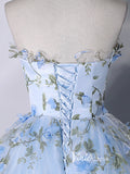 Prom Dress 2025 Light Blue Strapless Floral Lace Quinceanera Dresses FD3533-unique prom dresses-Light Blue-Custom Size-Viniodress