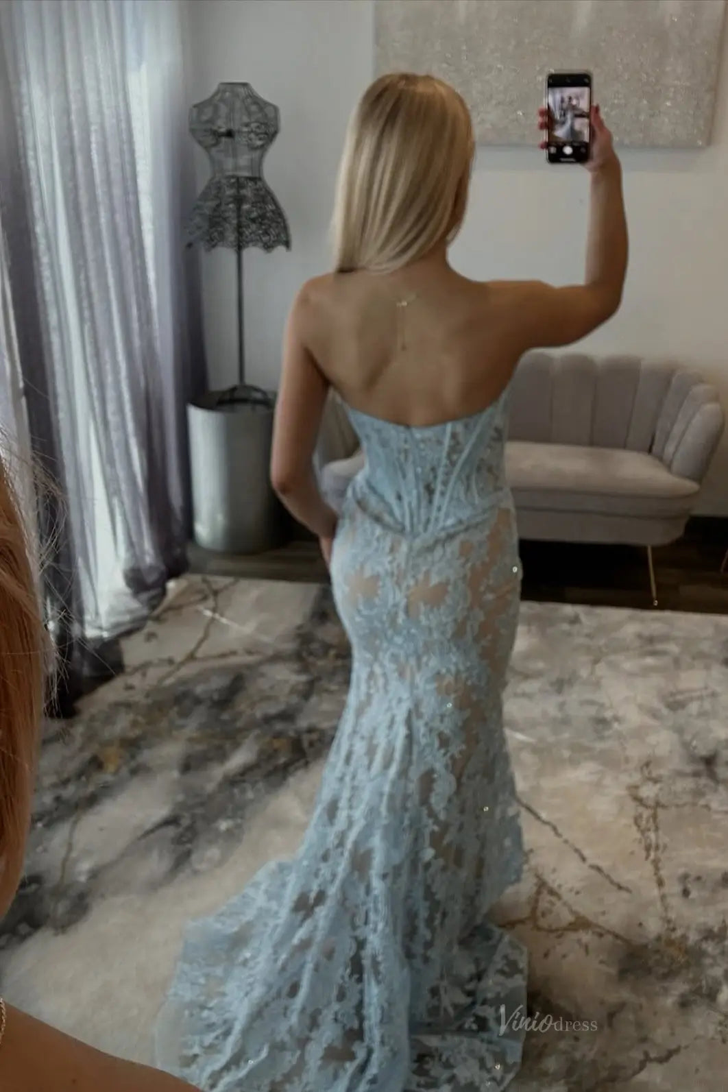 Light Blue Strapless Lace Mermaid Prom Dress with Sheer Corset Bodice & Sweetheart Neckline – LP052-prom dresses 2026-Viniodress-Light Blue-US 0-