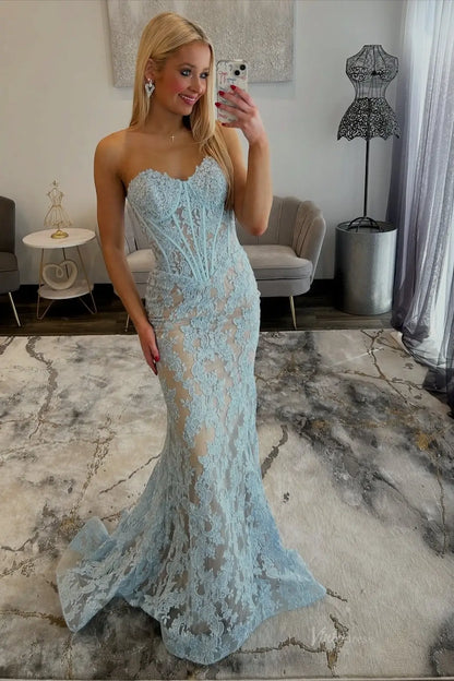 Light Blue Strapless Lace Mermaid Prom Dress with Sheer Corset Bodice & Sweetheart Neckline – LP052-prom dresses 2026-Viniodress-Light Blue-US 0-