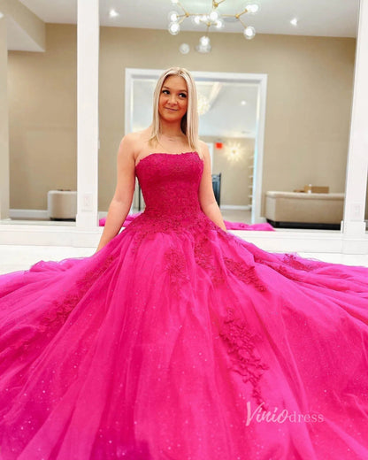Light BLue Strapless Prom Dresses Lace Appliqued Prom Dress FD1265-prom dresses 2025 -Viniodress-Magenta-US 2-