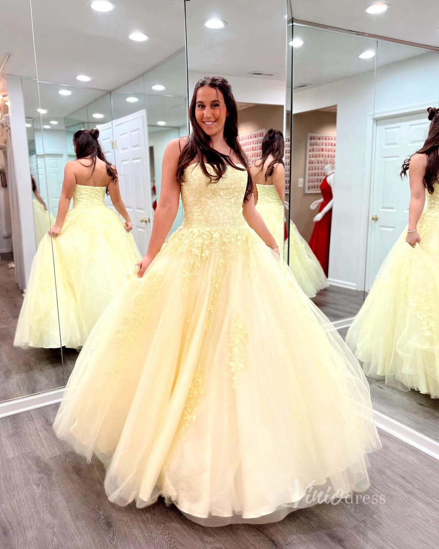 Light BLue Strapless Prom Dresses Lace Appliqued Prom Dress FD1265-prom dresses 2025 -Viniodress-Red-US 2-
