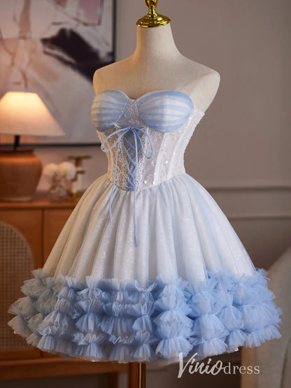Light Blue Strapless Sweetheart Lace Corset Homecoming Dress with Tulle Skirt & Tiered Ruffle Hem - BJ110-Homecoming Dresses 2026-Viniodress-Light Blue-Custom Size – Add Measurements in Cart-