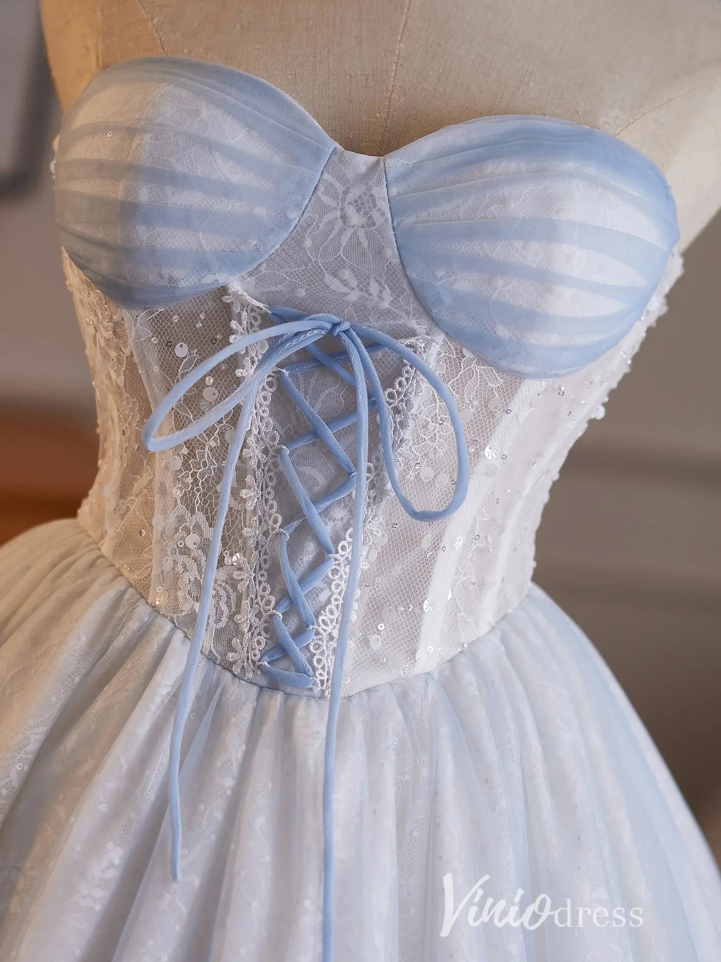 Light Blue Strapless Sweetheart Lace Corset Homecoming Dress with Tulle Skirt & Tiered Ruffle Hem - BJ110-Homecoming Dresses 2026-Viniodress-Light Blue-Custom Size – Add Measurements in Cart-