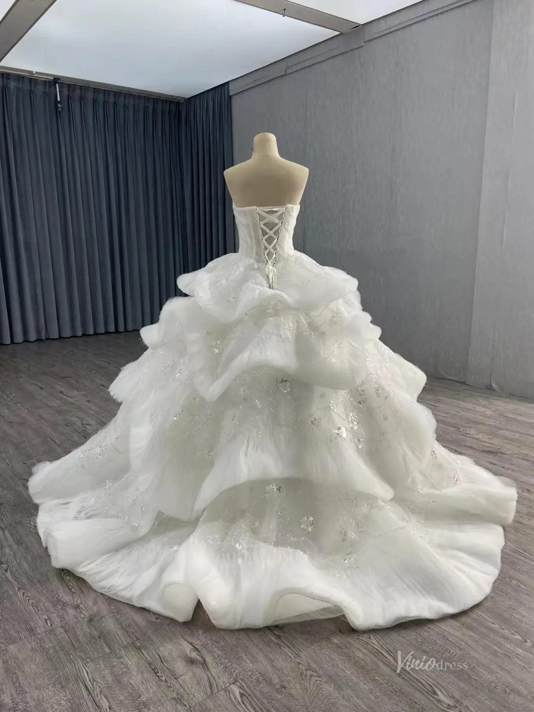 Light Blue Tiered Debutante Gown | Strapless Corset Back Ruffle Wedding Dress 251051-Quinceanera Dresses 2026-Viniodress-Light Blue-US 2-