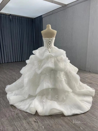 Light Blue Tiered Debutante Gown | Strapless Corset Back Ruffle Wedding Dress 251051-Quinceanera Dresses 2026-Viniodress-Light Blue-US 2-