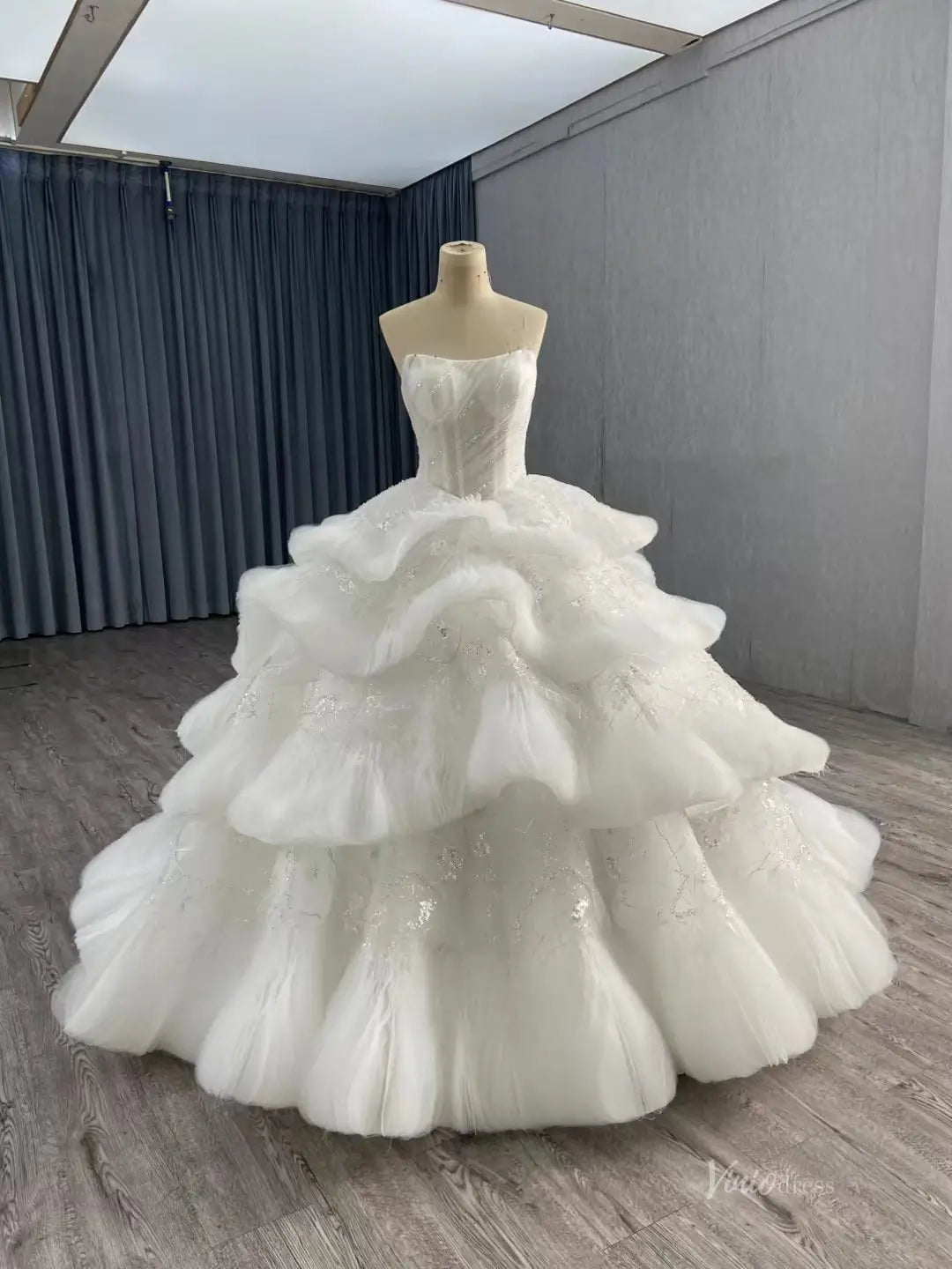 Light Blue Tiered Debutante Gown | Strapless Corset Back Ruffle Wedding Dress 251051-Quinceanera Dresses 2026-Viniodress-Light Blue-US 2-