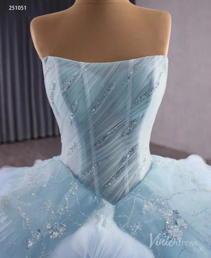 Light Blue Tiered Debutante Gown | Strapless Corset Back Ruffle Wedding Dress 251051-Quinceanera Dresses 2025 -Viniodress-Light Blue-US 2-