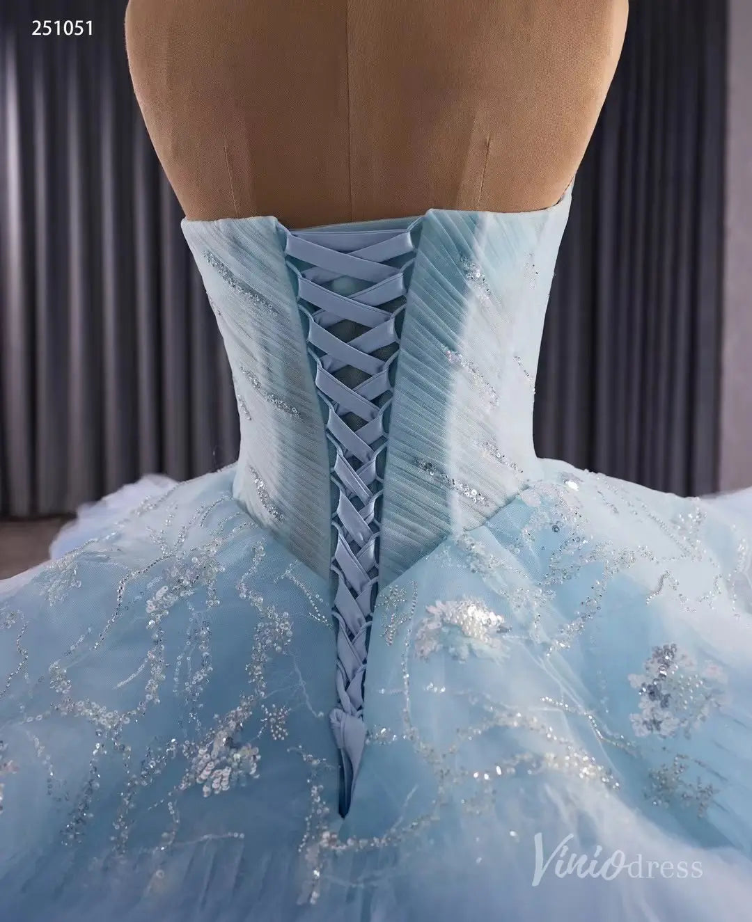 Light Blue Tiered Debutante Gown | Strapless Corset Back Ruffle Wedding Dress 251051-Quinceanera Dresses 2025 -Viniodress-Light Blue-US 2-