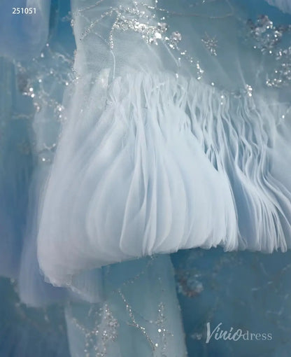 Light Blue Tiered Debutante Gown | Strapless Corset Back Ruffle Wedding Dress 251051-Quinceanera Dresses 2025 -Viniodress-Light Blue-US 2-