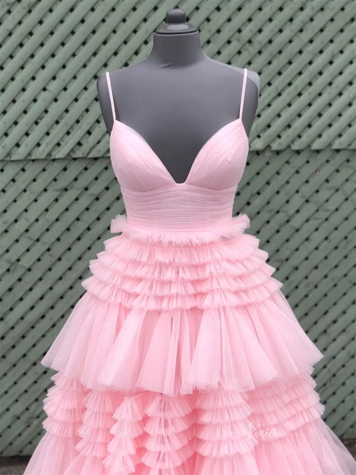 Light Blue Tiered Ruffle Tulle Prom Dresses with Slit FD2993-prom dresses 2025 -Viniodress-Light Blue-Custom Size-