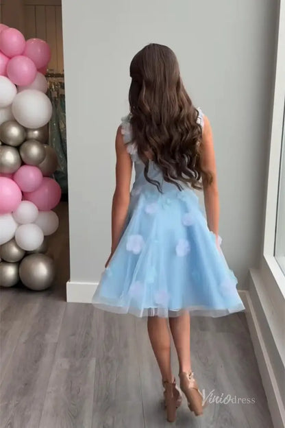 Light Blue Tulle A-Line Homecoming Dress with Allover 3D Floral Appliqué and Sweetheart Neckline – H1127-prom dresses 2025 -Viniodress-Light Blue-Custom Size-