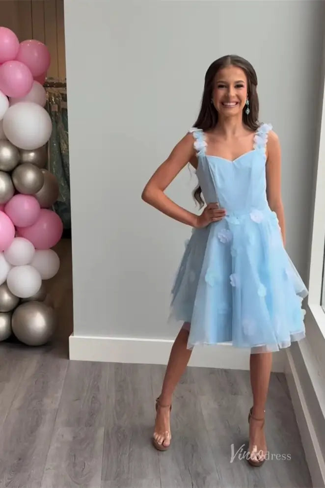 Light Blue Tulle A-Line Homecoming Dress with Allover 3D Floral Appliqué and Sweetheart Neckline – H1127-prom dresses 2025 -Viniodress-Light Blue-Custom Size-