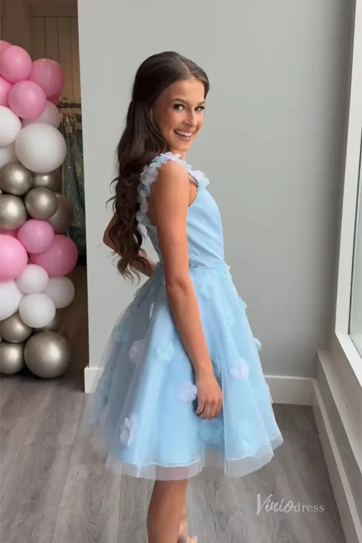 Light Blue Tulle A-Line Homecoming Dress with Allover 3D Floral Appliqué and Sweetheart Neckline – H1127-prom dresses 2025 -Viniodress-Light Blue-Custom Size-