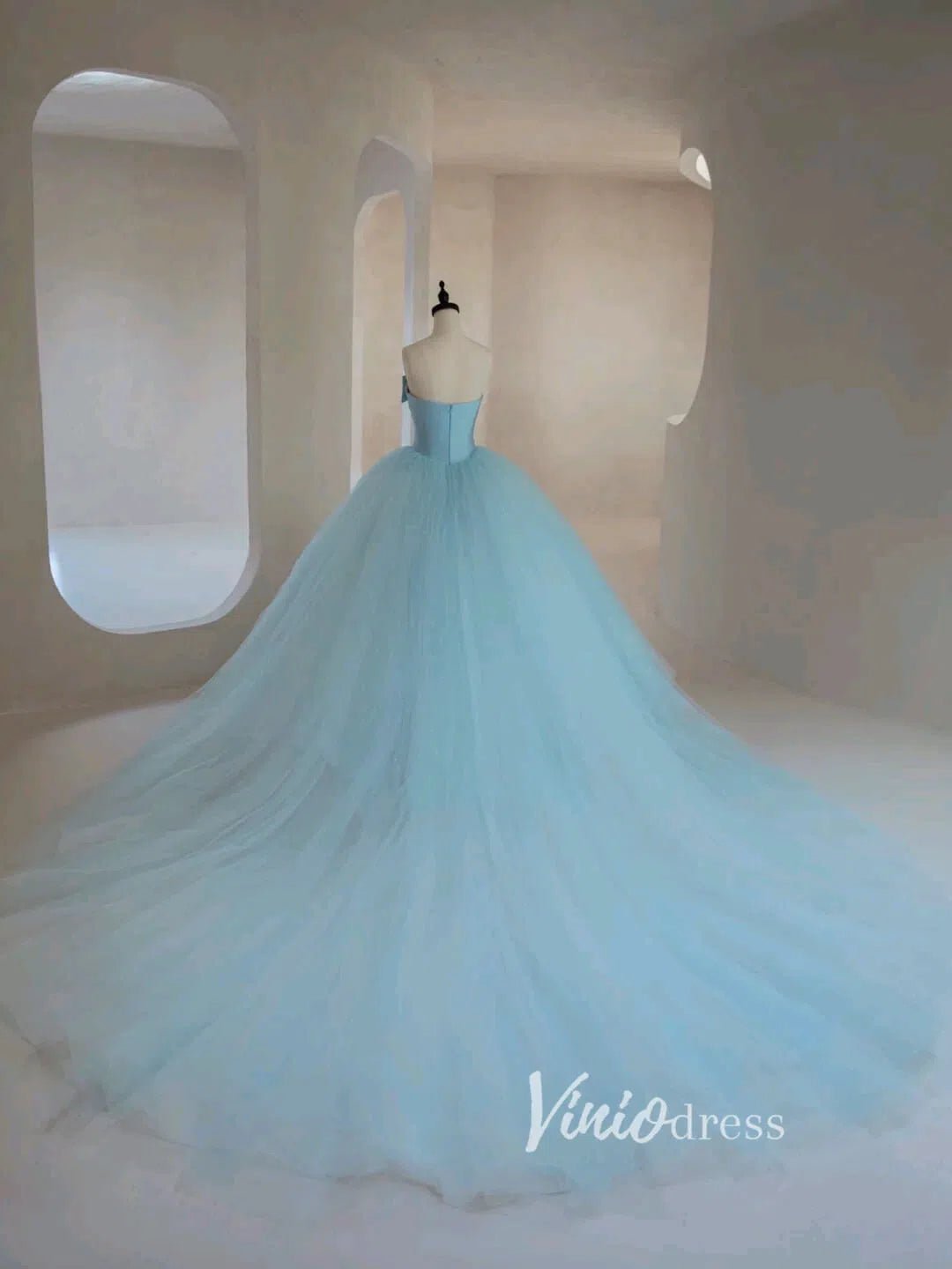 Light Blue Tulle Prom Dresses Strapless Formal Gown FD3448-prom dresses 2025 -Viniodress-Light Blue-Custom Size-