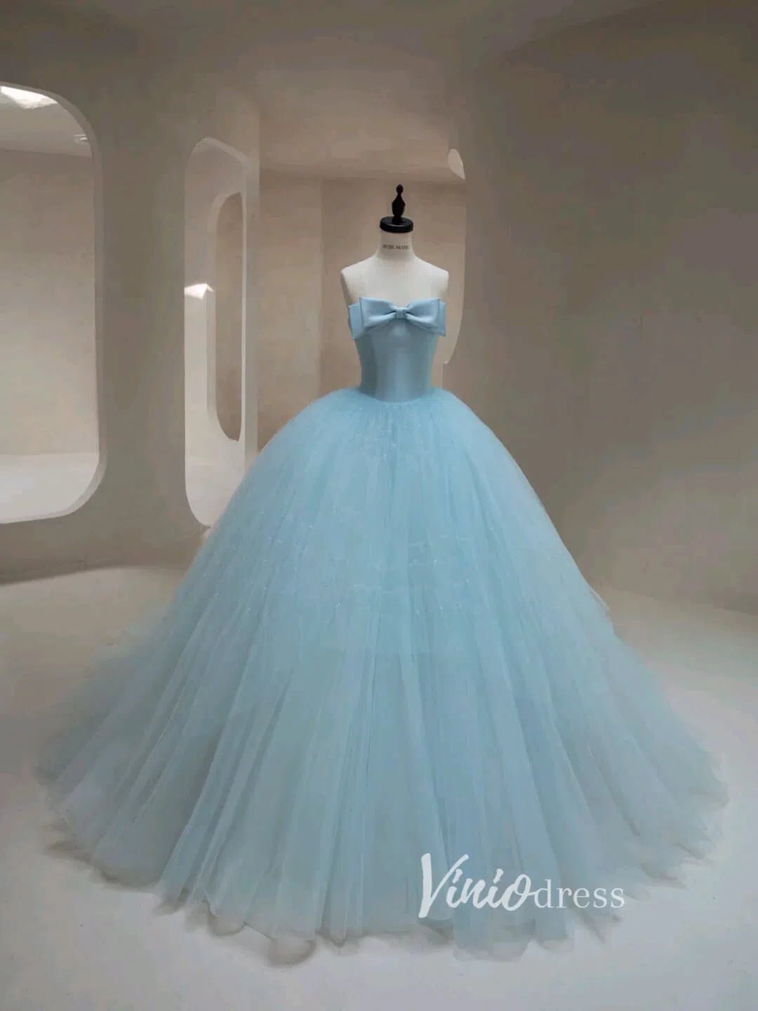 Light Blue Tulle Prom Dresses Strapless Formal Gown FD3448-prom dresses 2025 -Viniodress-Light Blue-Custom Size-